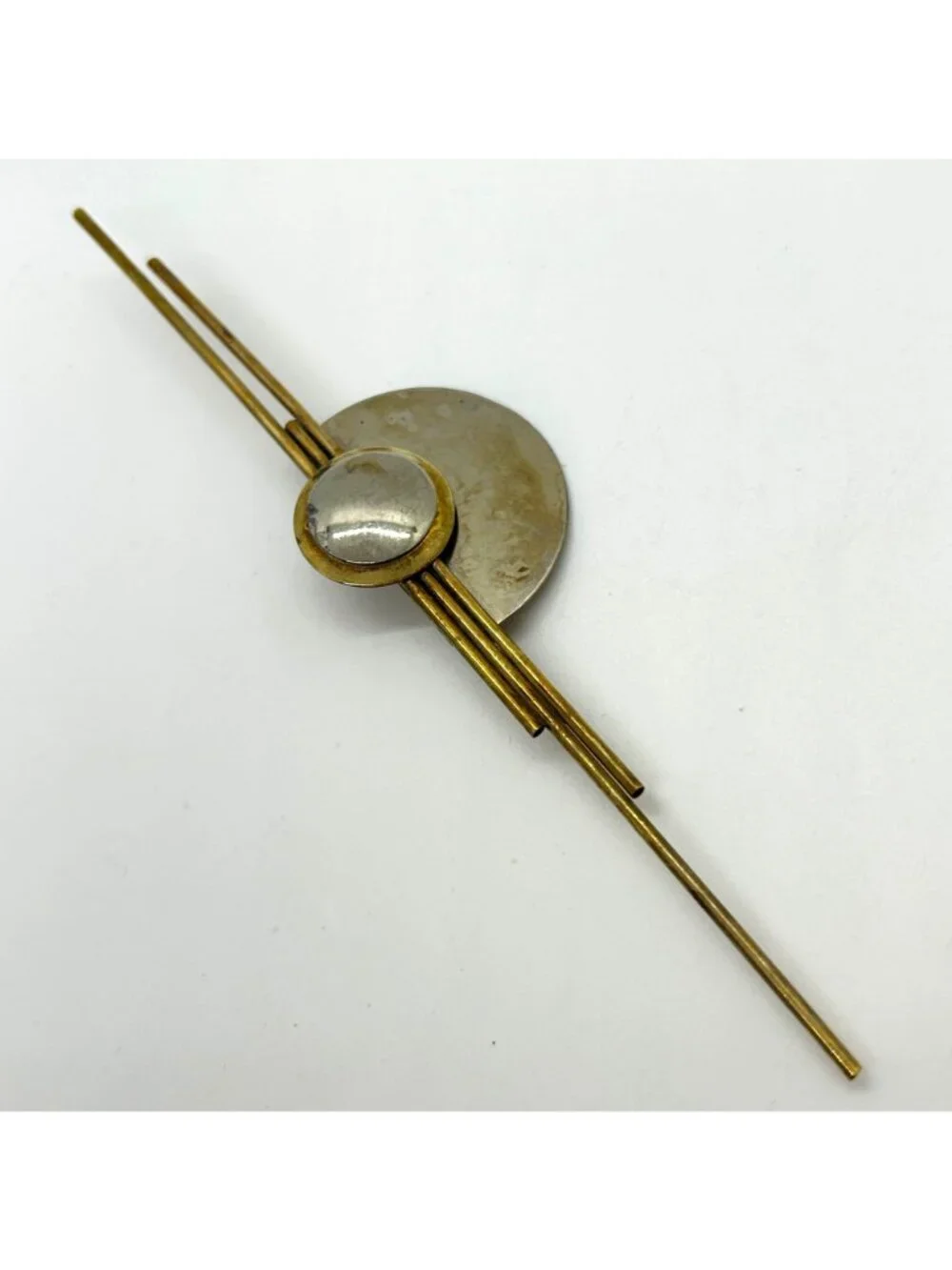 Vintage 1980s Modernist Silver-tone  & Brass Geometric Brooch Art Pin Mixed Meta - Picture 3 of 14